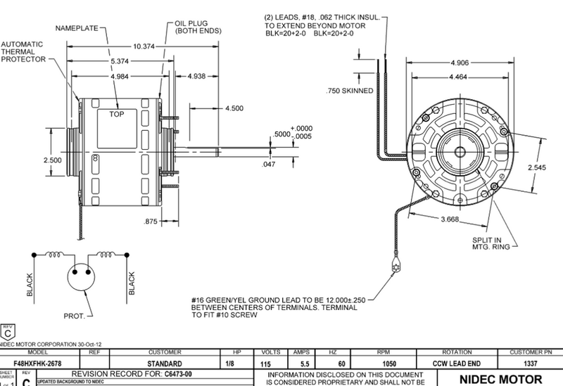 US Motors 1337 - 0.125 HP - OPAO - 1050 RPM