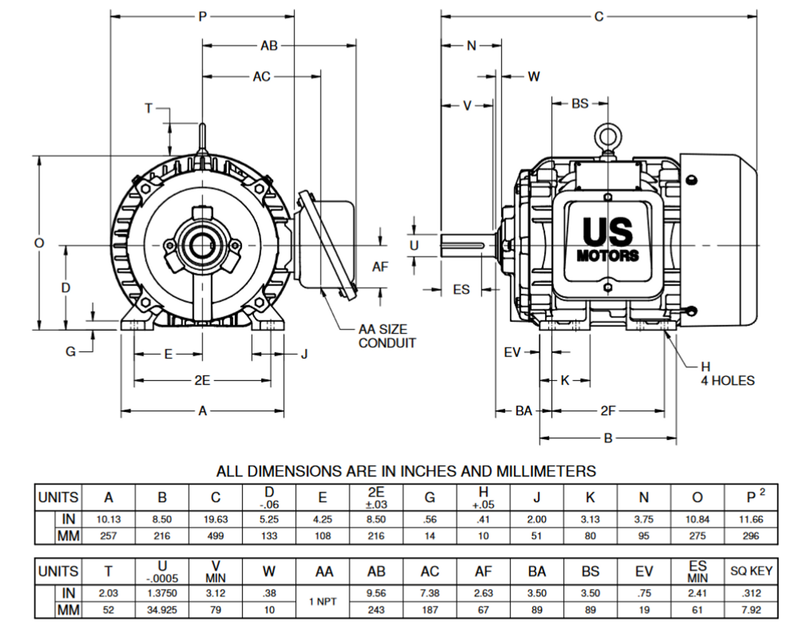 US Motors CW7V2H2 - 7.5 HP - TEFC-IP55 - 1770 RPM