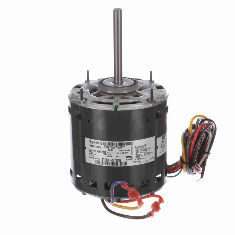 Genteq Fan and Blower Motor, 3/4 HP, 1 Ph, 60 Hz, 208-230 V, 1075 RPM, 2 Speed, 48 Frame, OAO - 3390