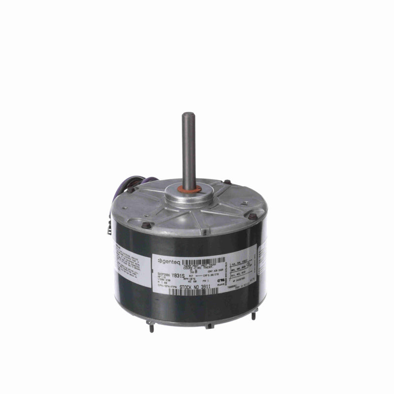 Genteq OEM Replacement Motor, 1/6 HP, 1 Ph, 60 Hz, 208-230 V, 1075 RPM, 1 Speed, 48 Frame, TEAO - 3911