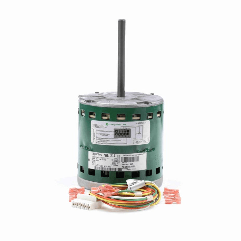 Genteq EVERGREENÂ® EM Fan and Blower Motor, 1/2 HP, 1 Ph, 60 Hz, 115 V, 1075 RPM, 5 Speed, 48 Frame, OAO - 6105E