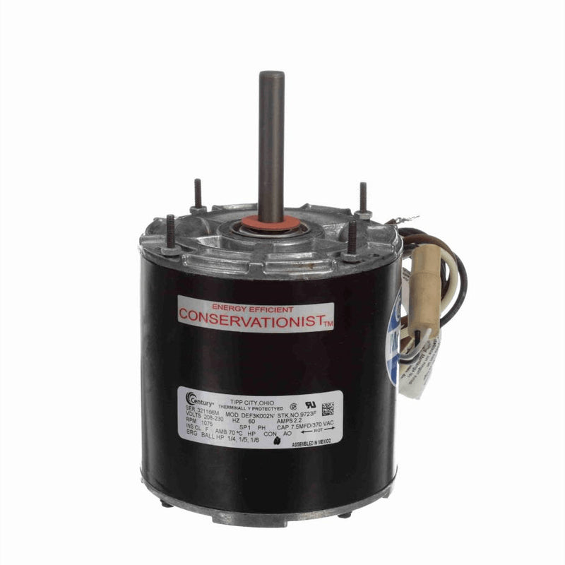 Century MULTIFITÂ® Condenser Fan Motor, 1/4,1/5,1/6 HP, 1 Ph, 60 Hz, 208-230 V, 1075 RPM, 1 Speed, 42 Frame, ENCLOSED - 9723F