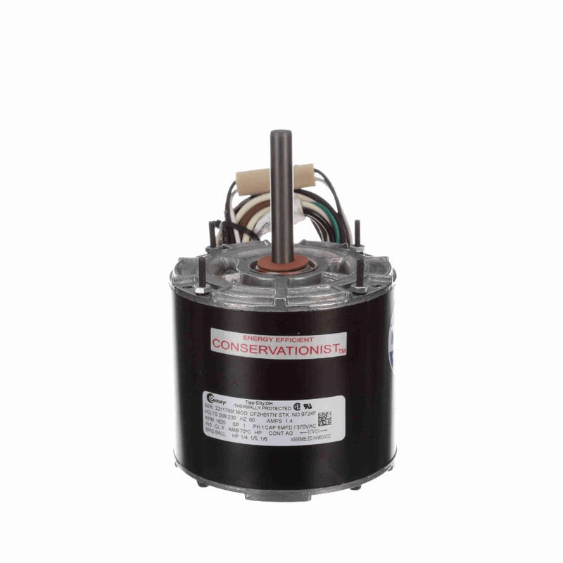 Century MULTIFITÂ® Condenser Fan Motor, 1/4, 1/5, 1/6 HP, 1 Ph, 60 Hz, 208-230 V, 1625 RPM, 1 Speed, 42 Frame, ENCLOSED - 9724F