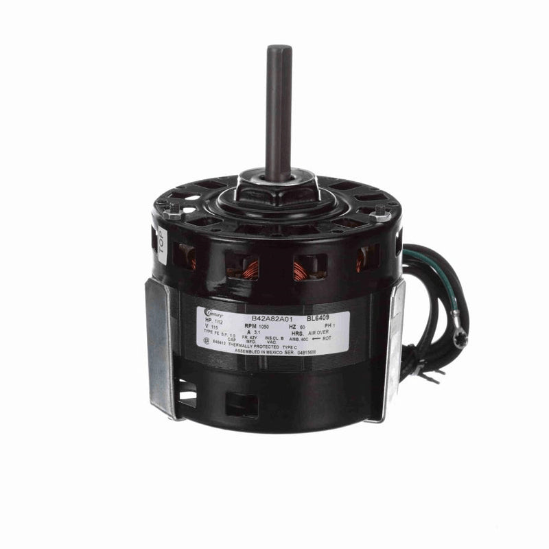 Century OEM Replacement Motor, 1/12 HP, 1 Ph, 60 Hz, 115 V, 1050 RPM, 1 Speed, 42 Frame, OPEN - BL6409