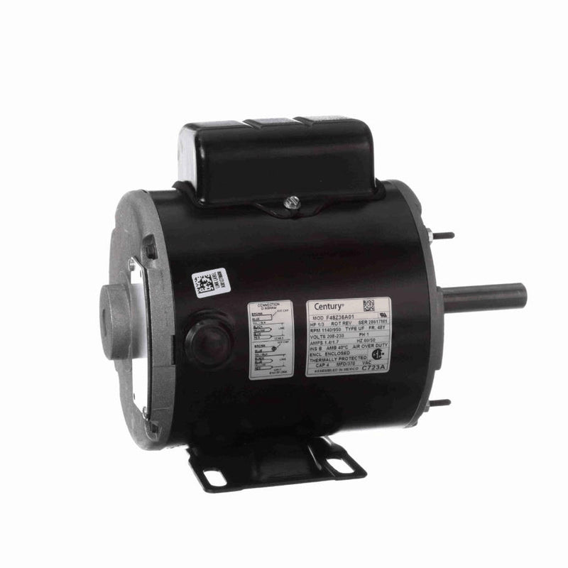 Century Transformer Cooling Fan Motor, 1/3 HP, 1 Ph, 60 Hz, 208-230 V, 1140/950 RPM, 2 Speed, 48 Frame, TEAO - C723A