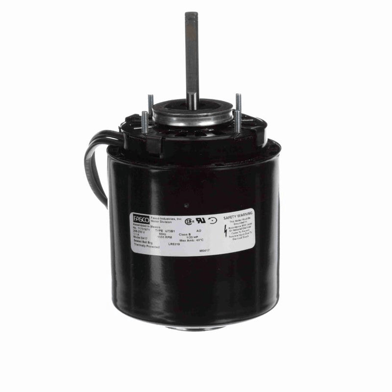 Fasco Refrigeration Motor, 1/20 HP, 1 Ph, 60 Hz, 208-230 V, 1550 RPM, 1 Speed, 3.3" Diameter, OAO - D417