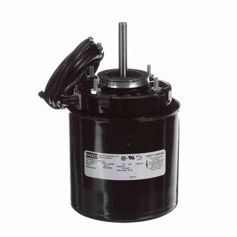 Fasco Refrigeration Motor, 1/12 HP, 1 Ph, 60 Hz, 208/230 V, 1550 RPM, 1 Speed, 3.3" Diameter, OAO - D469