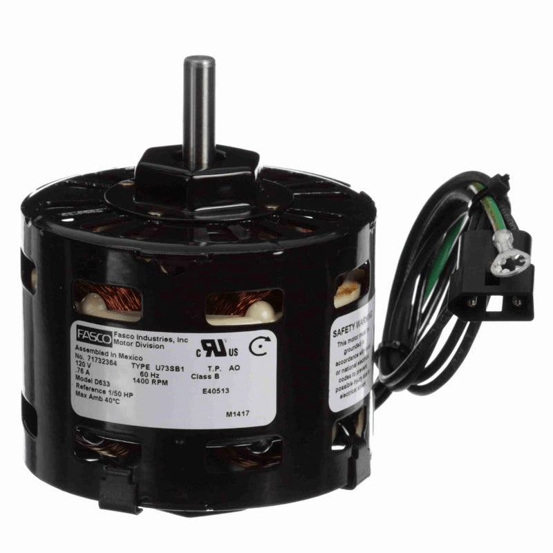 Fasco OEM Replacement Motor, 1/50 HP, 1 Ph, 60 Hz, 120 V, 1400 RPM, 1 Speed, 3.3" Diameter, OAO - D633