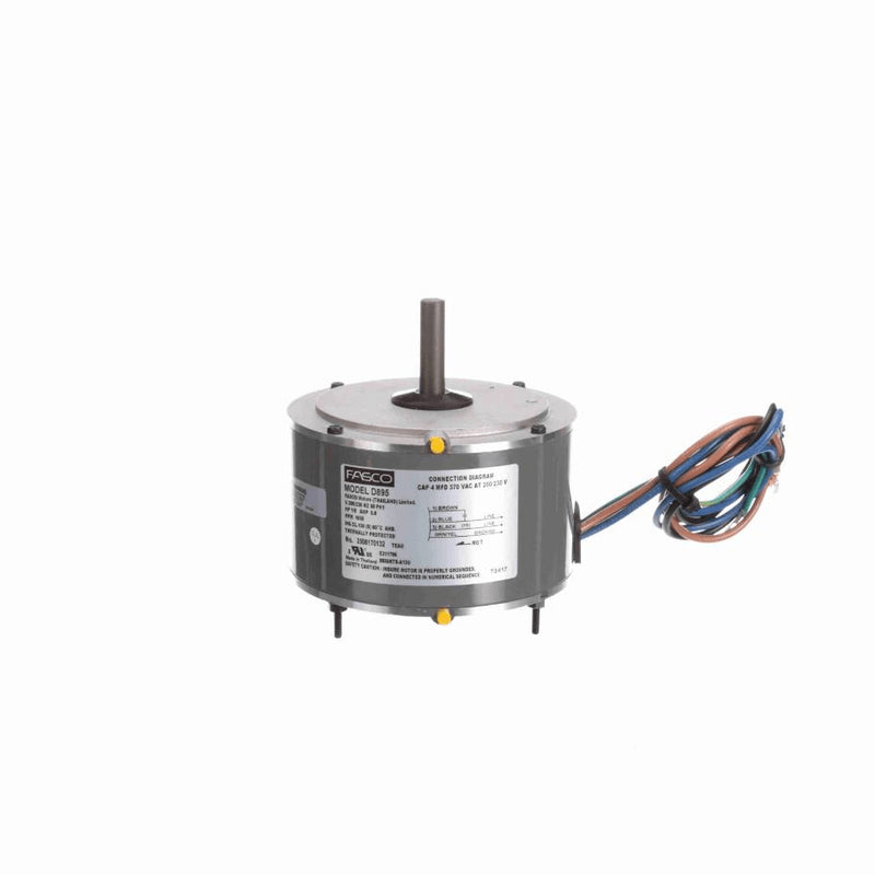 Fasco OEM Replacement Motor, 1/8 HP, 1 Ph, 60 Hz, 200-230 V, 1650 RPM, 1 Speed, 48 Frame, TEAO - D895