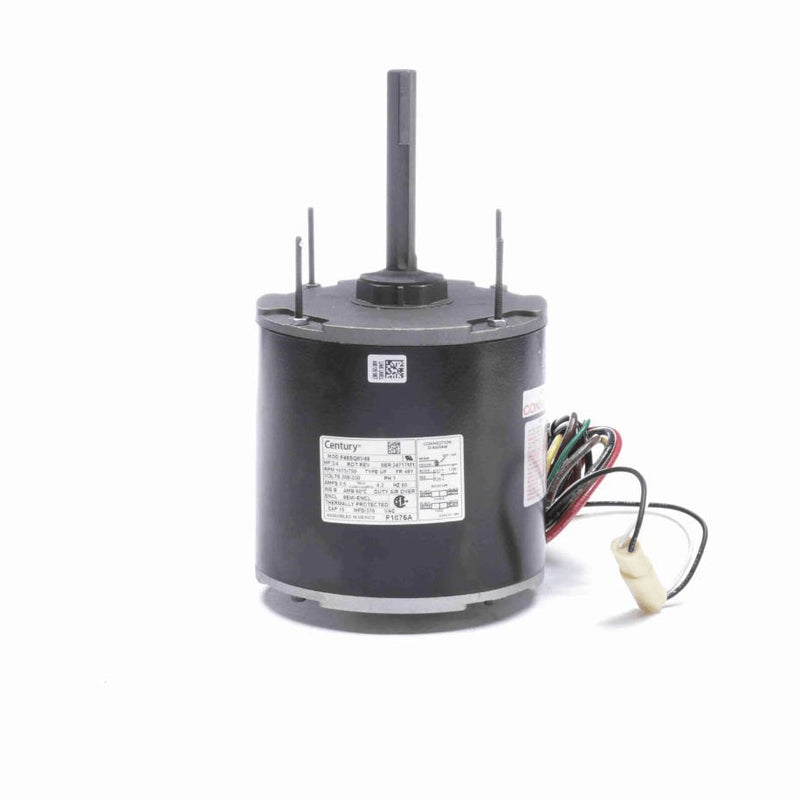 Century Condenser Fan Motor, 3/4 HP, 1 Ph, 60 Hz, 208-230 V, 1075/750 RPM, 2 Speed, 48 Frame, SEMI ENCLOSED - F1076A