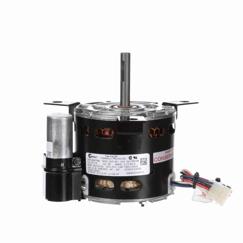 Century OEM Replacement Motor, 1/6,1/12,1/20 HP, 1 Ph, 60 Hz, 115 V, 1550/1300/1050 RPM, 3 Speed, 42 Frame, OPEN - OPV748