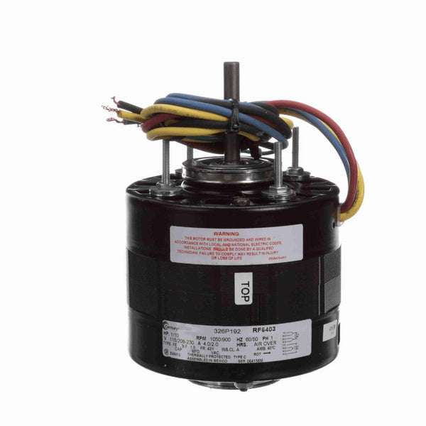 Century Refrigeration Motor, 1/10 HP, 1 Ph, 60 Hz, 115/208-230 V, 1050/900 RPM, 1 Speed, 42 Frame, OPEN - RF6403